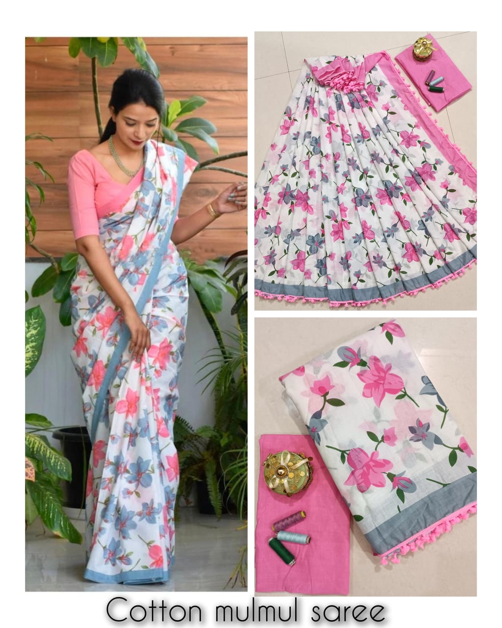 Hand block print Saree with blouse